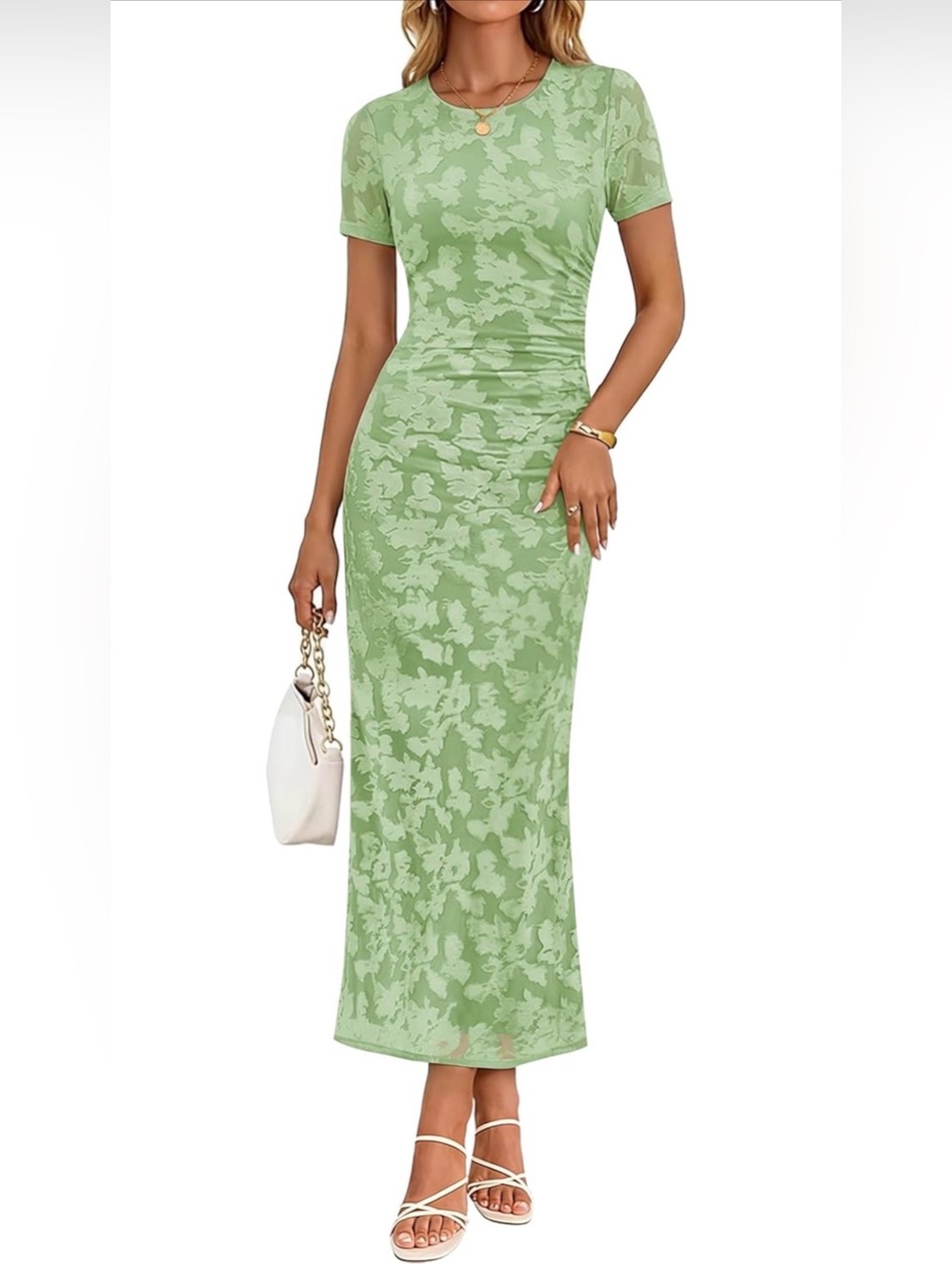 NWT GREEN MESH MIDI DRESS-S